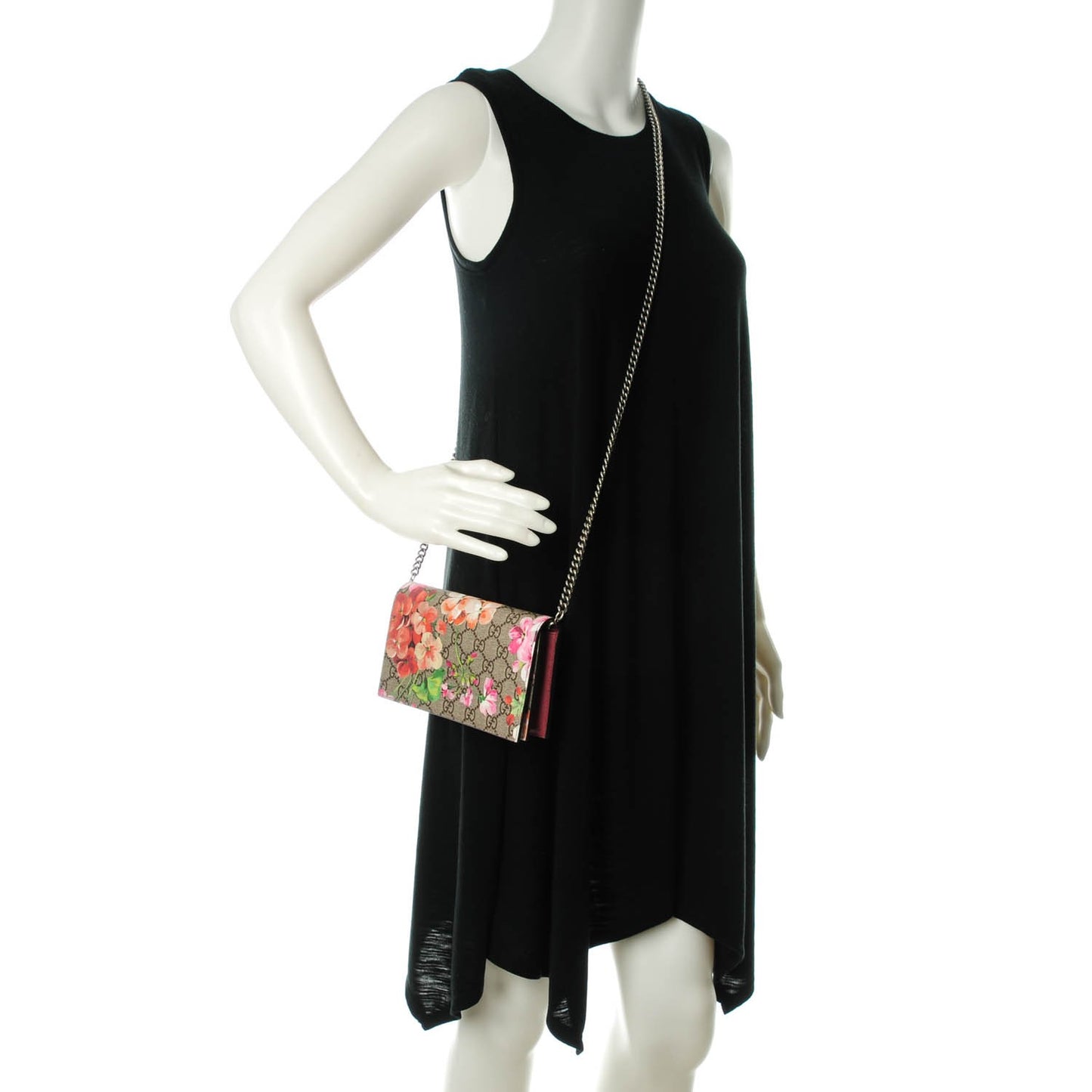 GG Supreme Monogram Blooms Chain Wallet Beige Multicolor Dry Rose