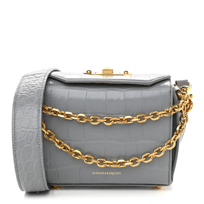 Alexander McQueen Calfskin Crocodile Embossed Box Shoulder Bag 16 Grey 1 of 17