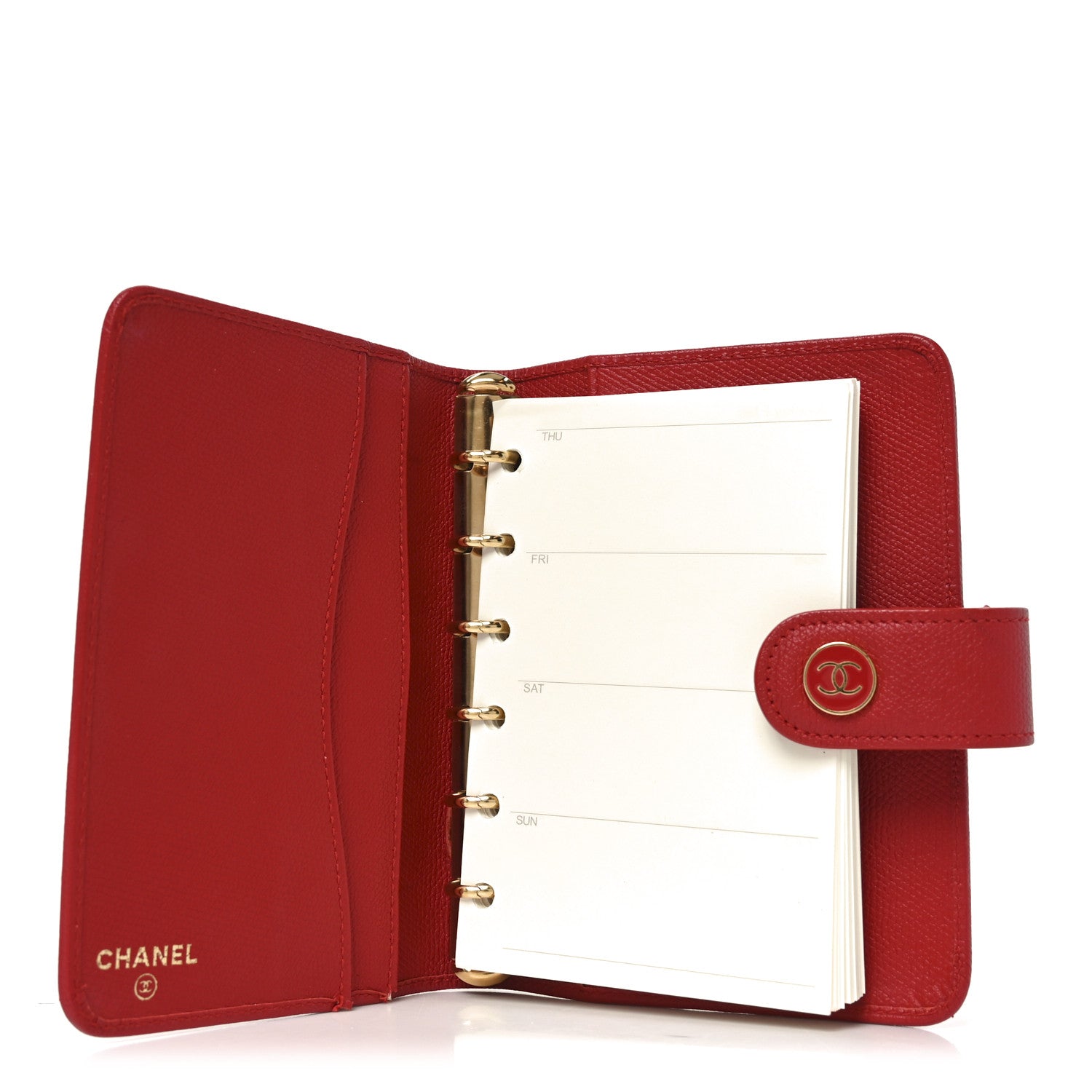 Chanel Grained Calfskin CC Button Pocket Agenda Cover Red 5 of 7