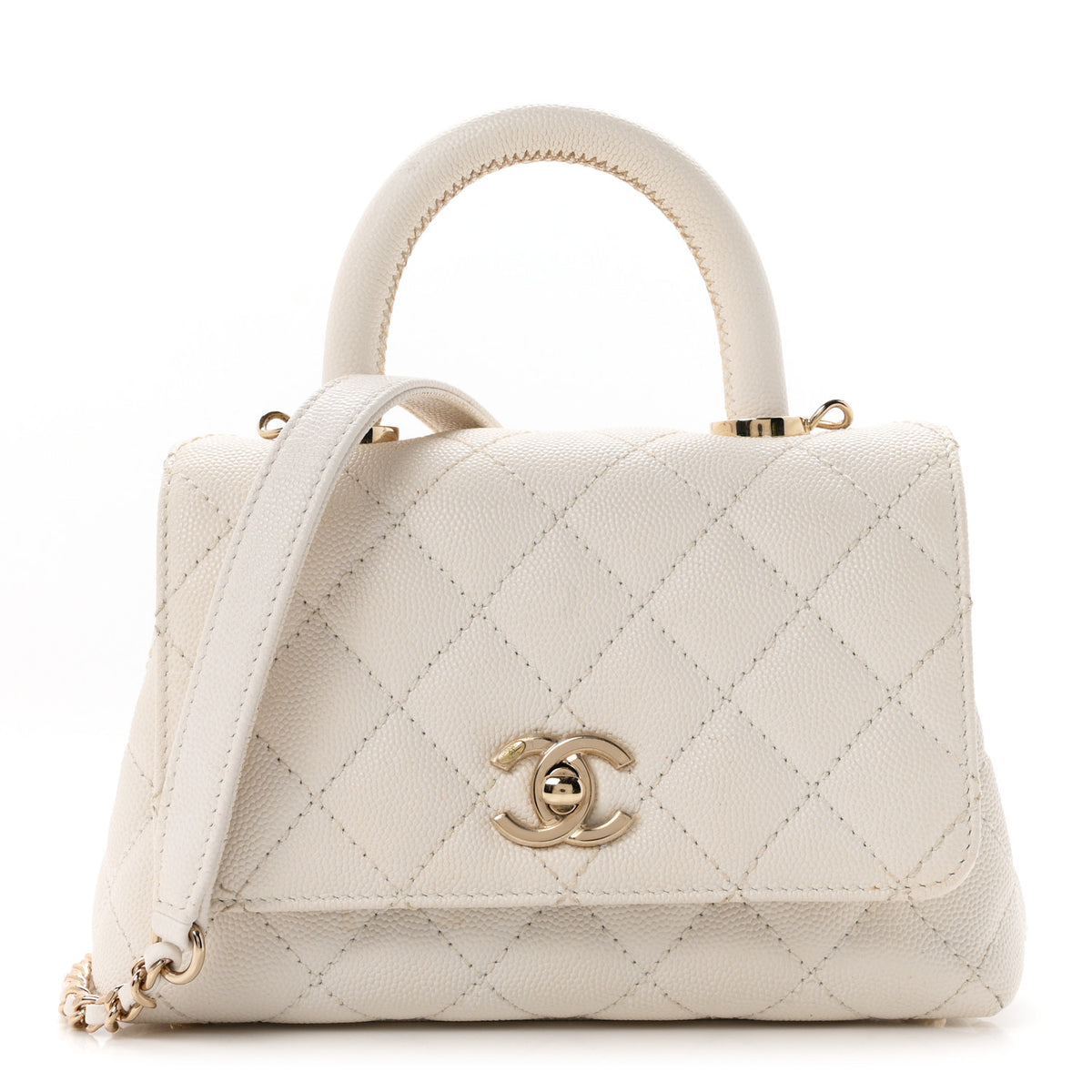 Caviar Quilted Extra Mini Coco Handle Flap White