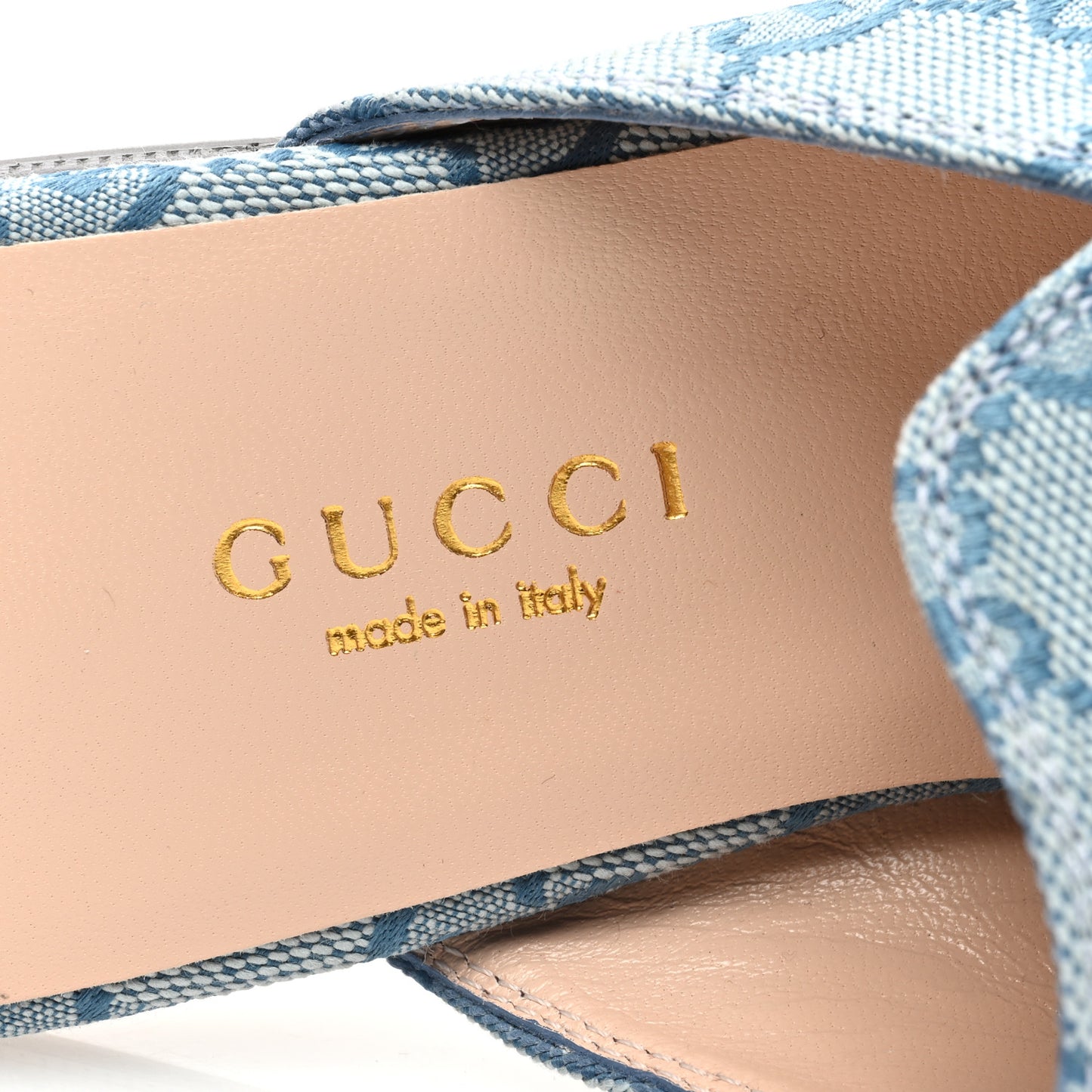 Canvas GG Monogram Nappa Womens Princetown Slippers 35.5 Porcelain Light Blue Dark Porcelain Light Blue