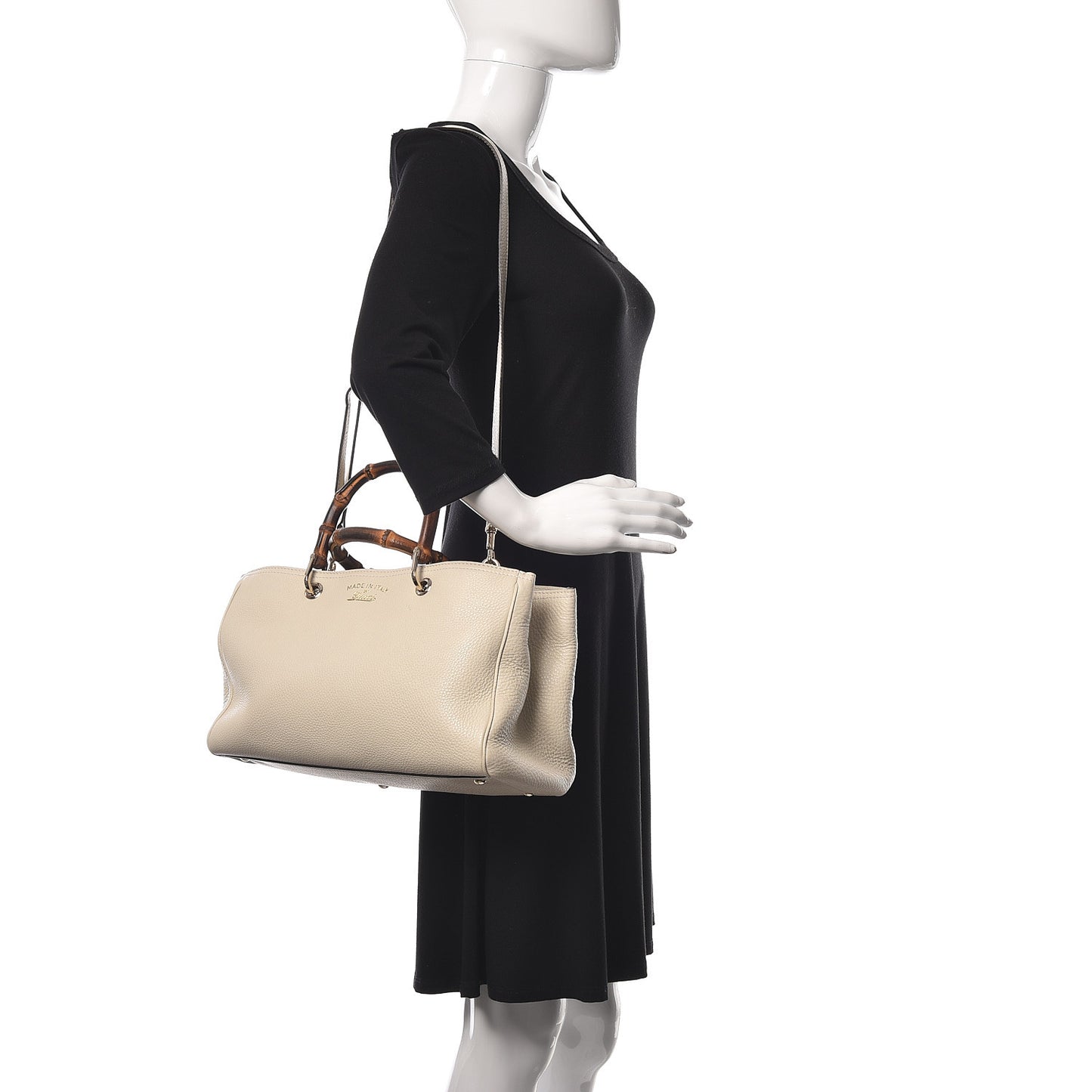 Pebbled Calfskin Medium Bamboo Shopper Tote Off White