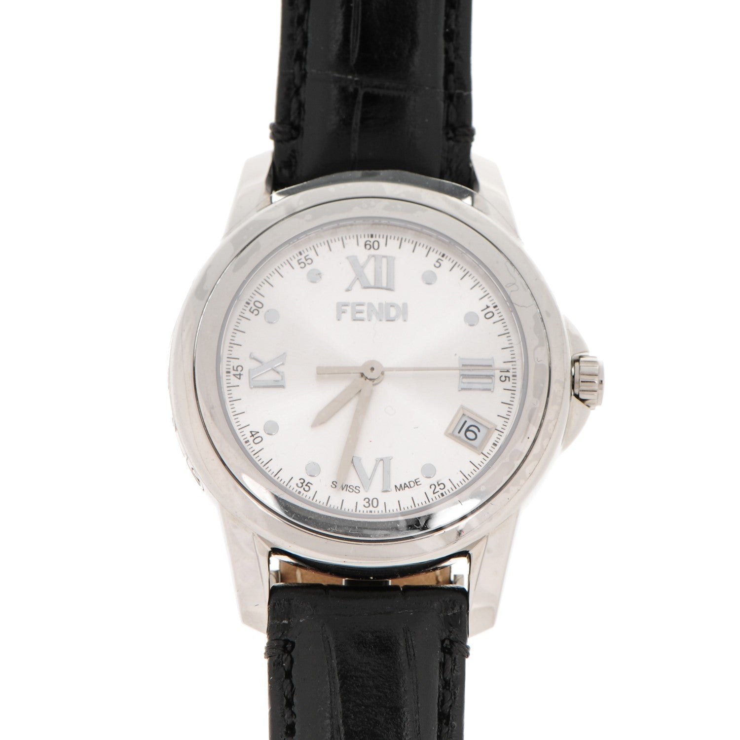 Fendi Stainless Steel Alligator 37mm 2200M Round Loop Quartz Watch Black 1 of 9