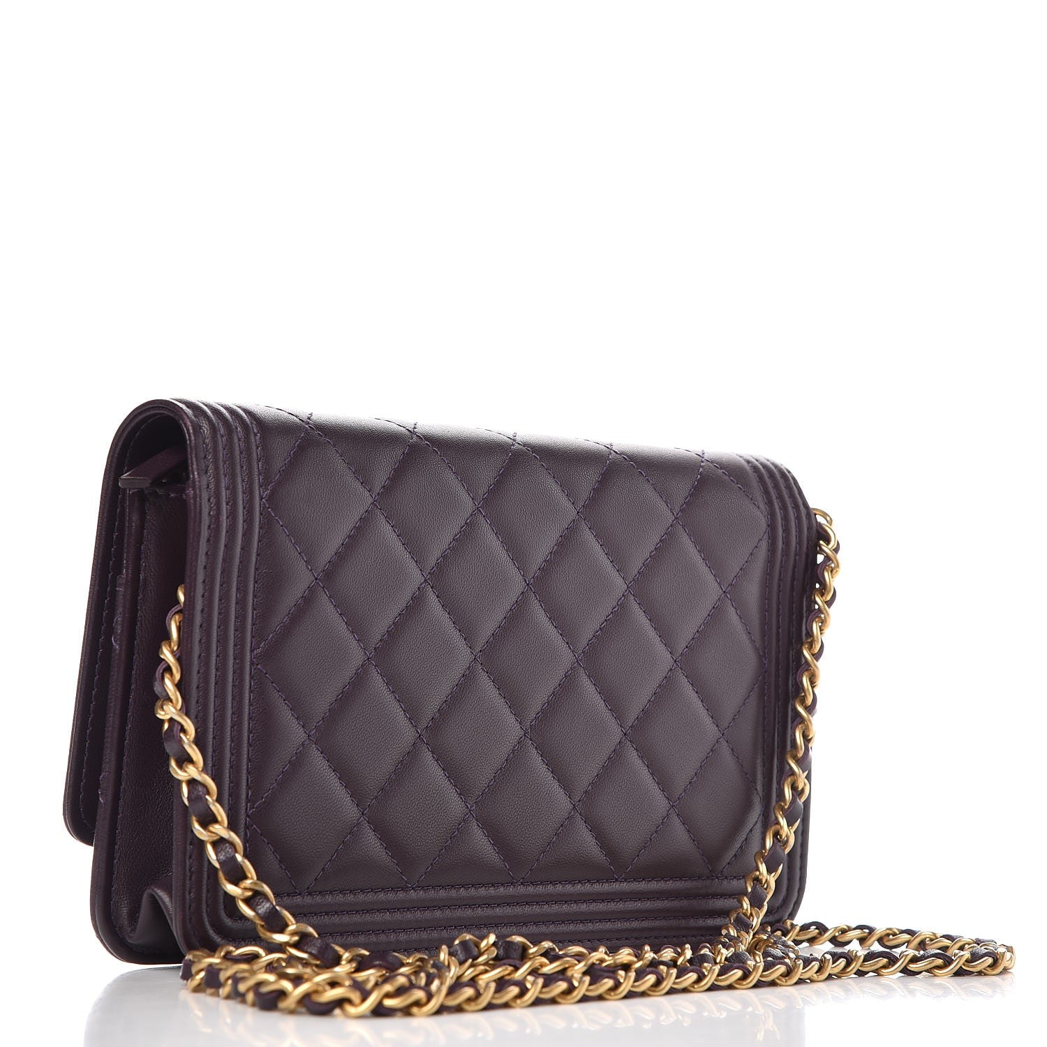 Chanel Lambskin Quilted Boy Wallet On Chain WOC Dark Purple 3 of 11
