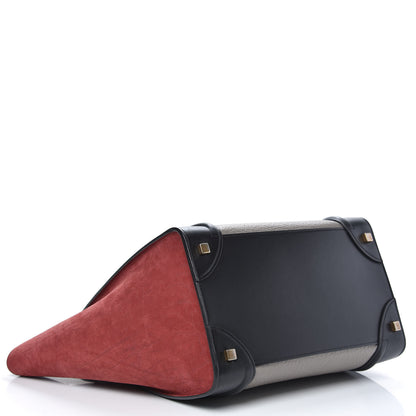 Celine Bullhide Calfskin Suede Mini Tri-Color Luggage Dark Ruby 4 of 13