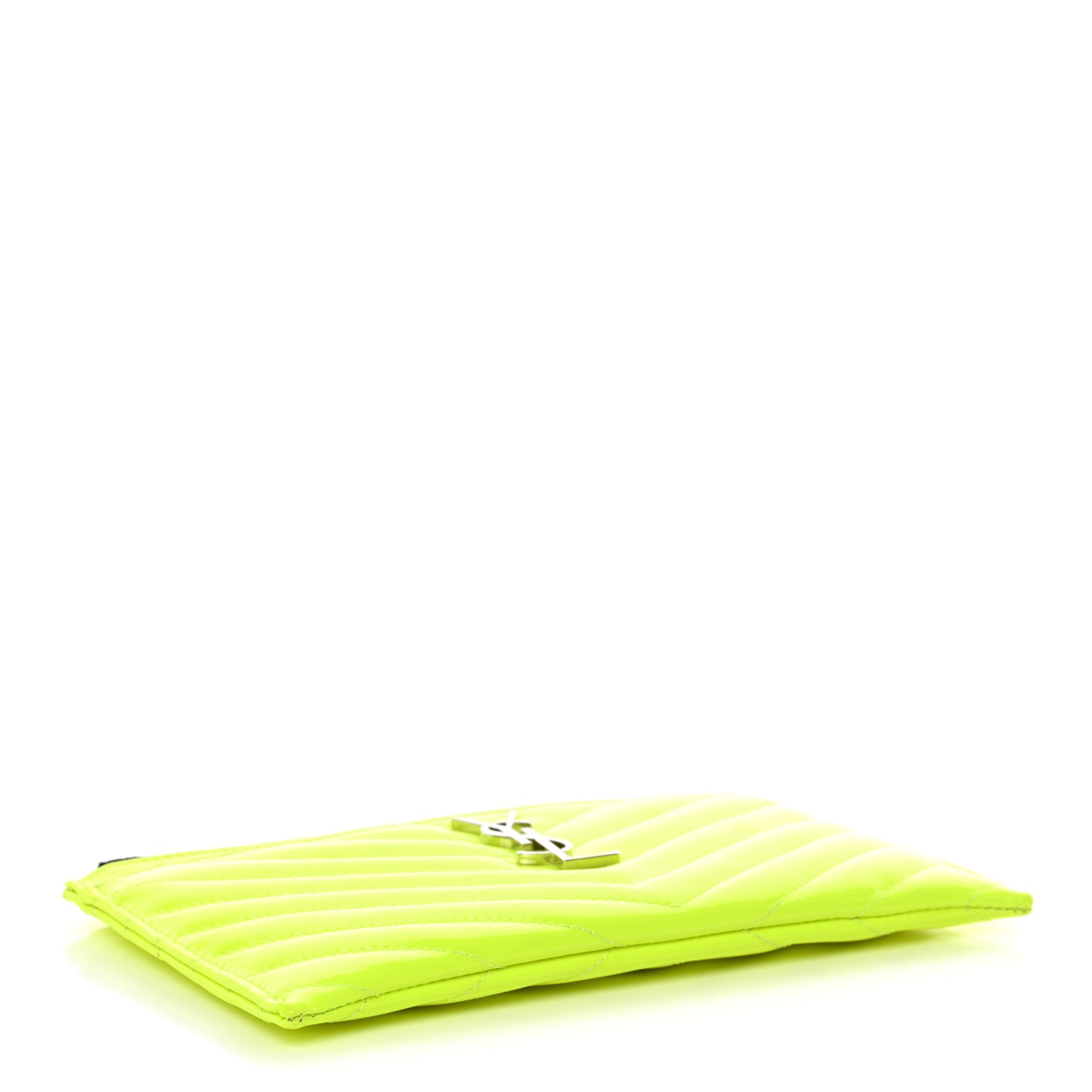 Patent Grain De Poudre Matelasse Chevron Monogram Bill Pouch Neon Yellow