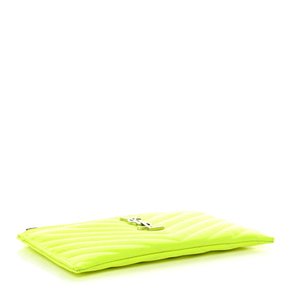 Saint Laurent Patent Grain De Poudre Matelasse Chevron Monogram Bill Pouch Neon Yellow 4 of 8