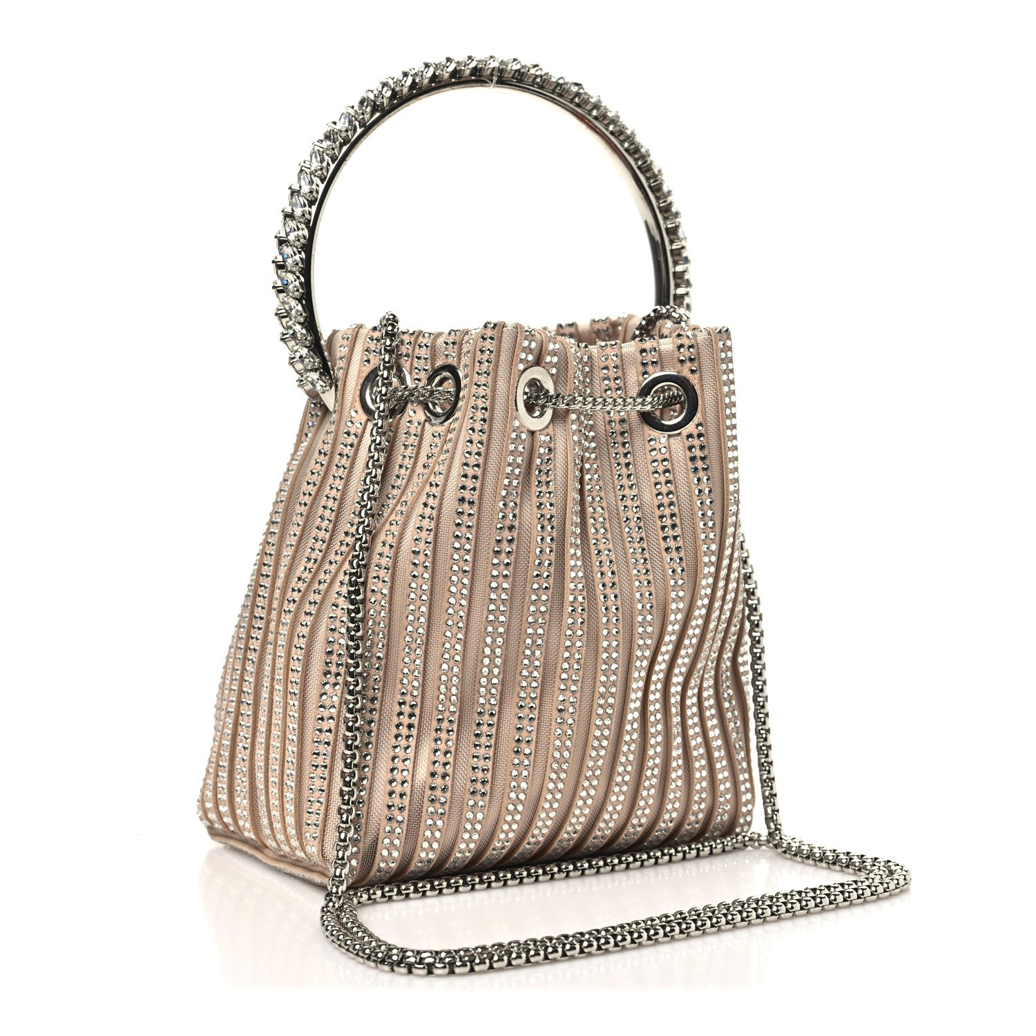 Jimmy Choo Suede Mesh Crystal Embellished Stripe Bon Bon Bucket Bag Macaron Mix 3 of 10