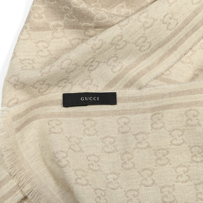 Gucci Wool Silk Monogram Fringe Scarf Beige 3 of 4