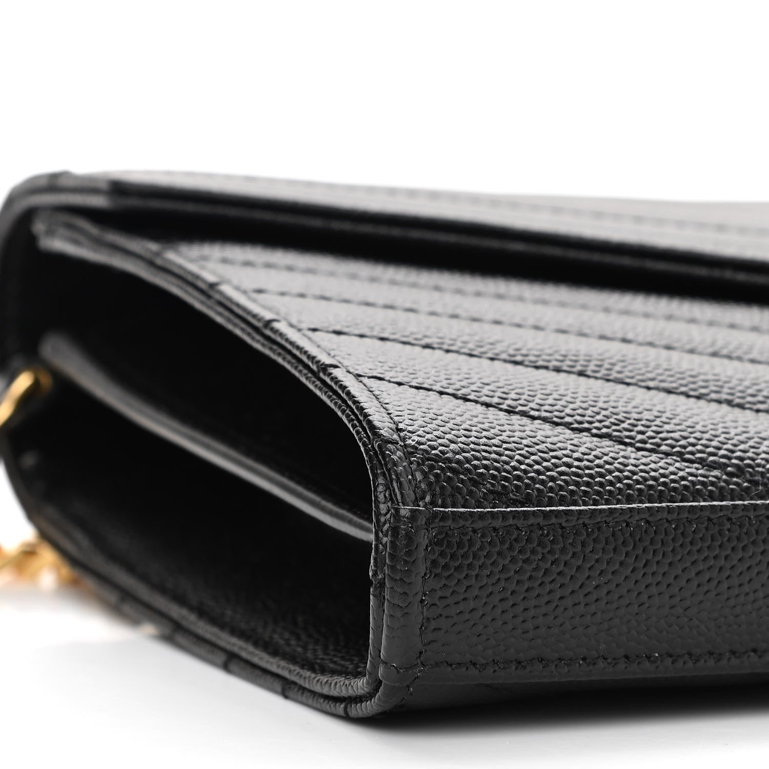 Saint Laurent Grain De Poudre Matelasse Chevron Monogram Chain Wallet Black 9 of 10