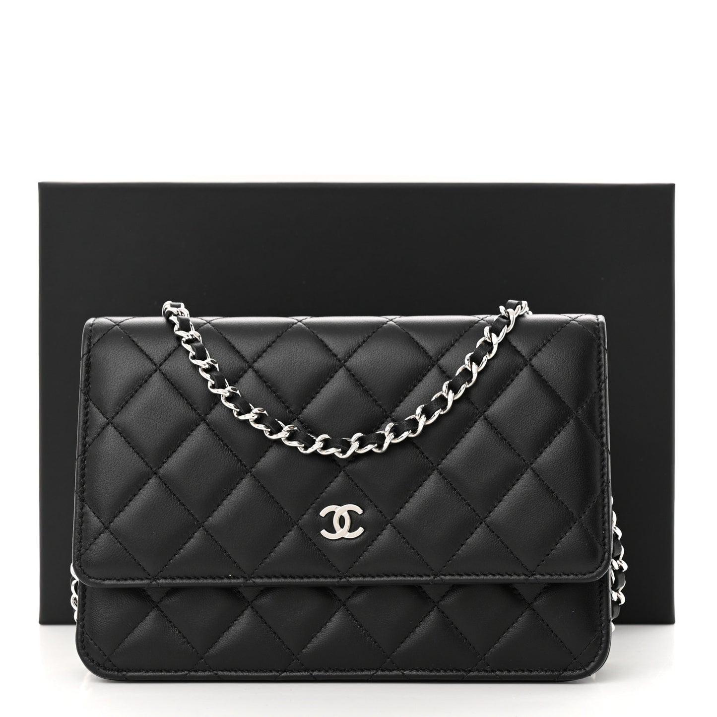 Lambskin Quilted Wallet On Chain WOC Black