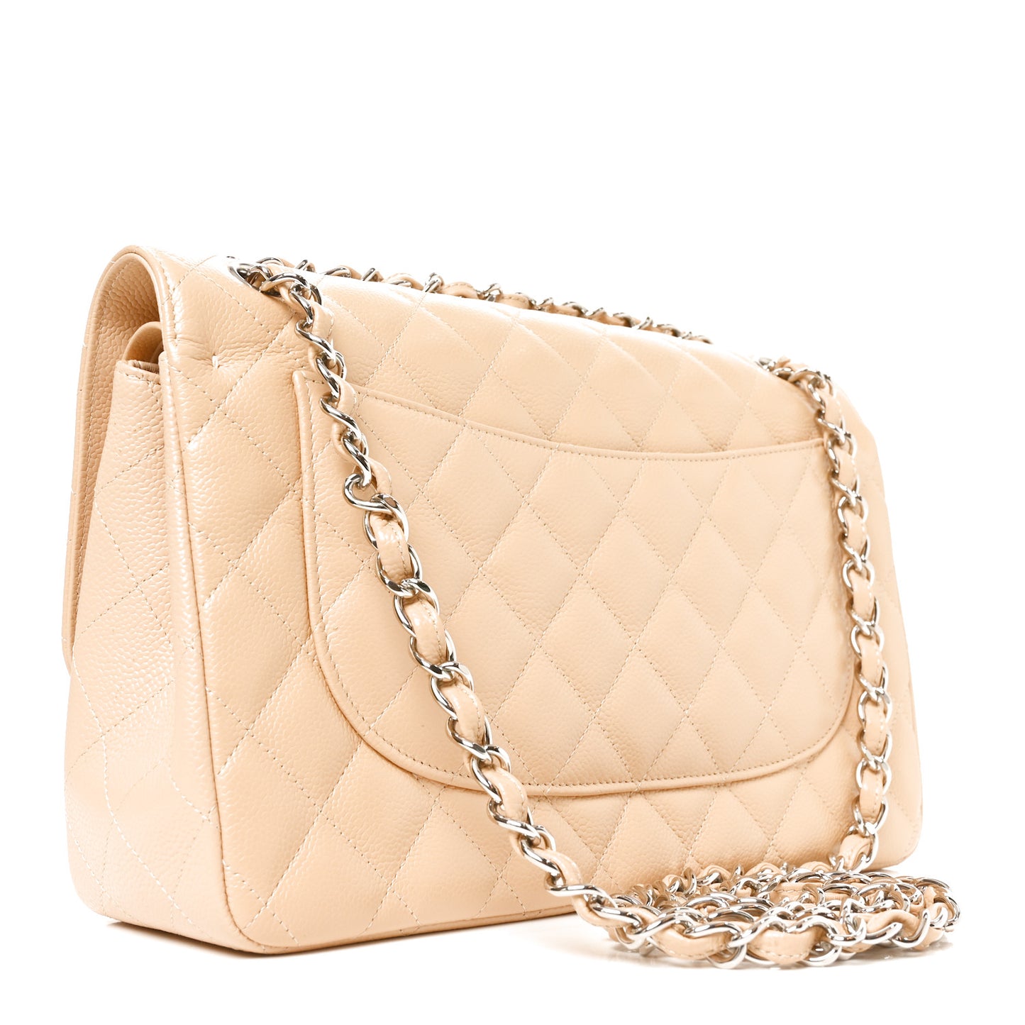 Caviar Quilted Jumbo Double Flap Beige Clair