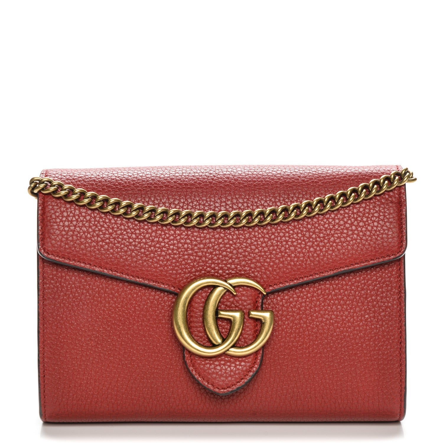 Gucci Calfskin GG Marmont Chain Wallet Vulcanic Red 1 of 7