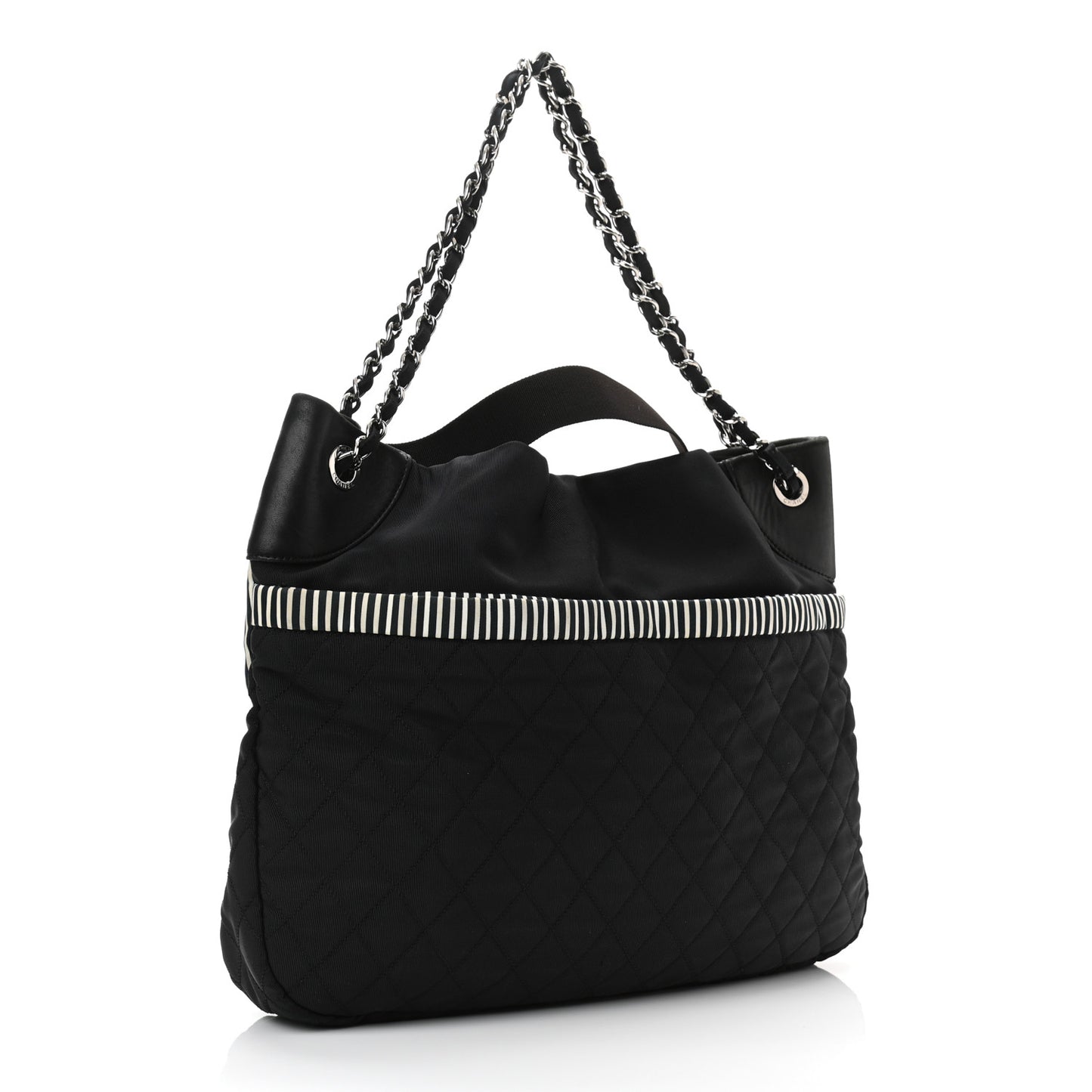 Striped Canvas Logo Tote Black