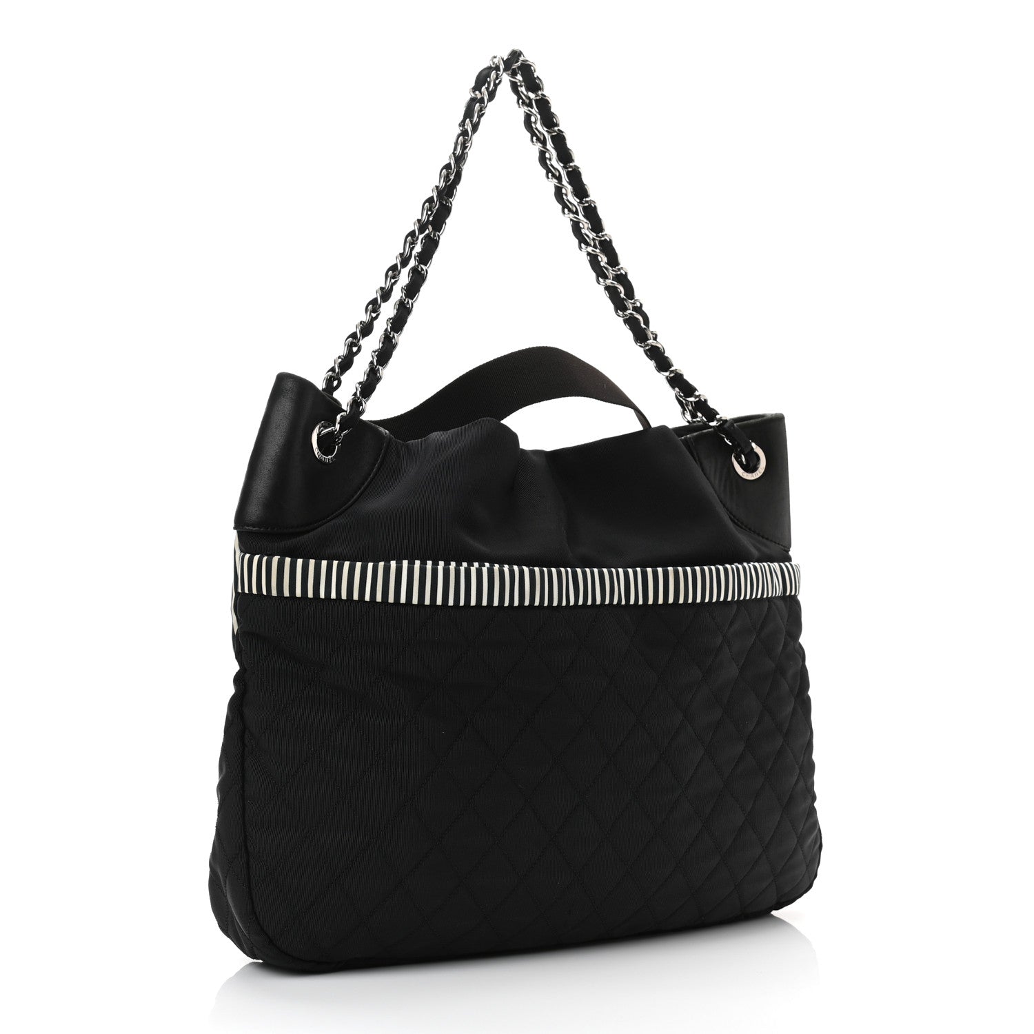 Chanel Striped Canvas Logo Tote Black 3 of 10