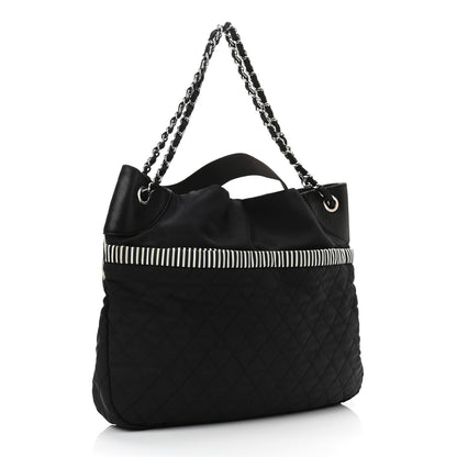 Chanel Striped Canvas Logo Tote Black 3 of 10