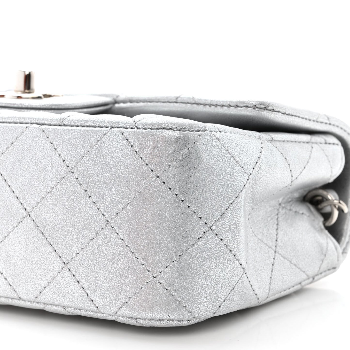 Metallic Lambskin Quilted Mini Rectangular Flap Silver