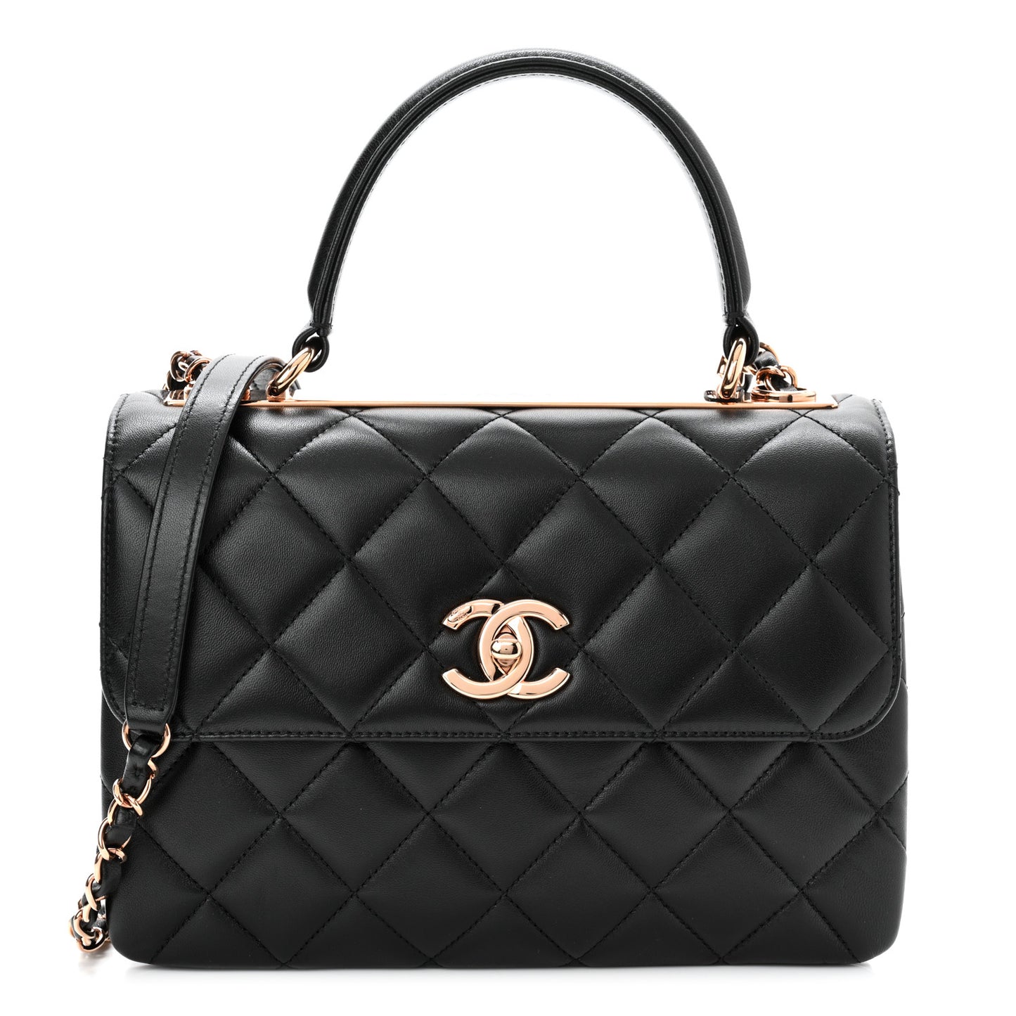Lambskin Quilted Small Trendy CC Dual Handle Flap Bag Black