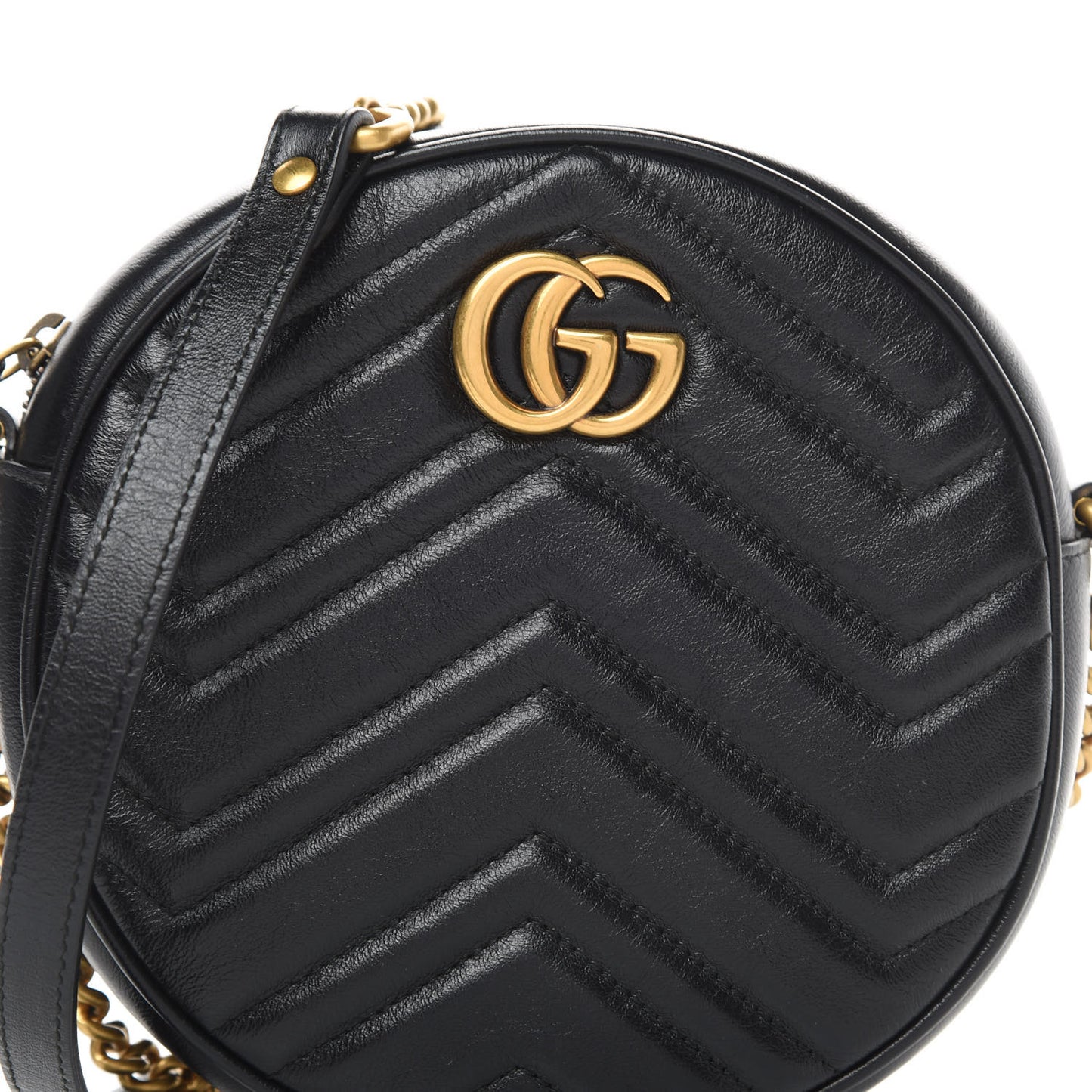 Azalea Calfskin Matelasse Heart Mini GG Marmont Round Shoulder Bag Black