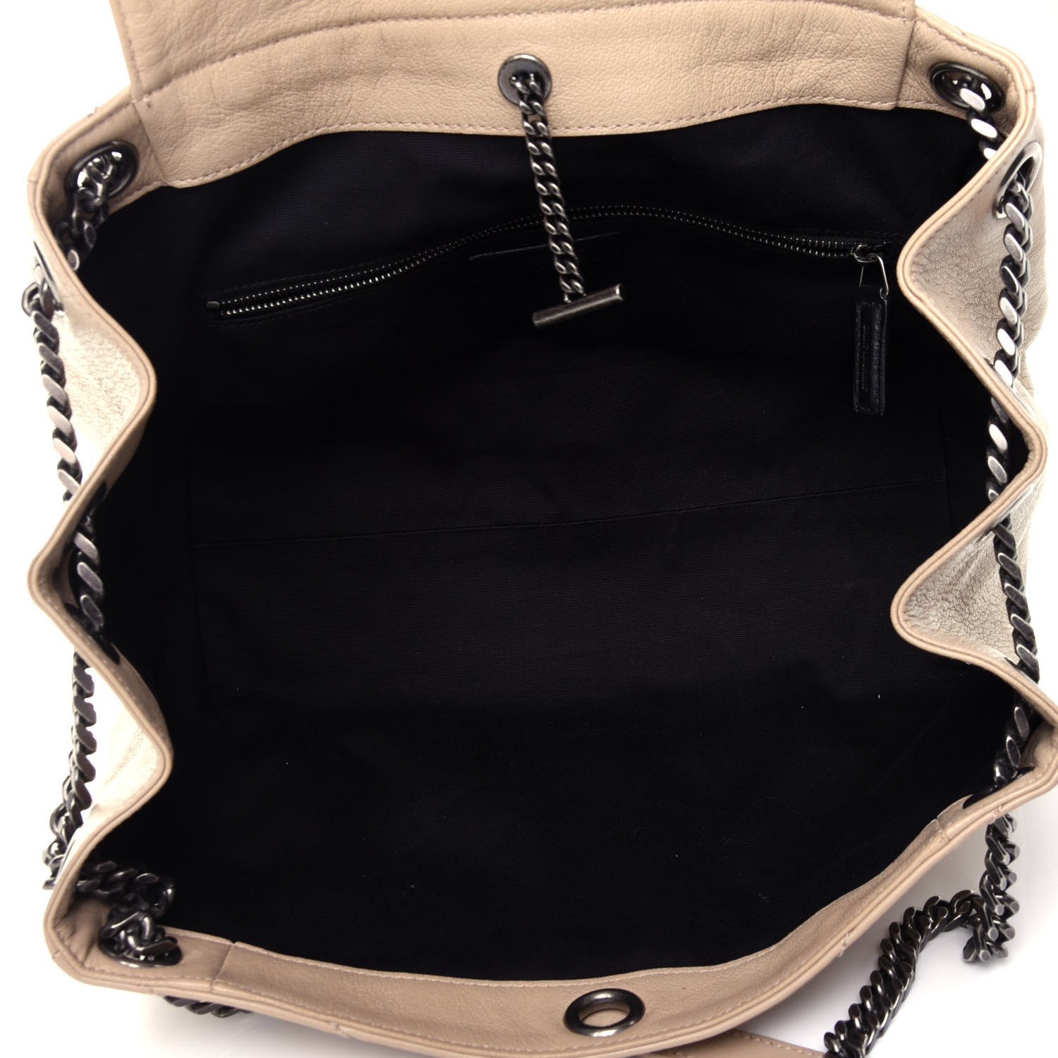 Saint Laurent Vintage Lambskin Chevron Monogram Medium Nolita Light Taupe 3 of 4
