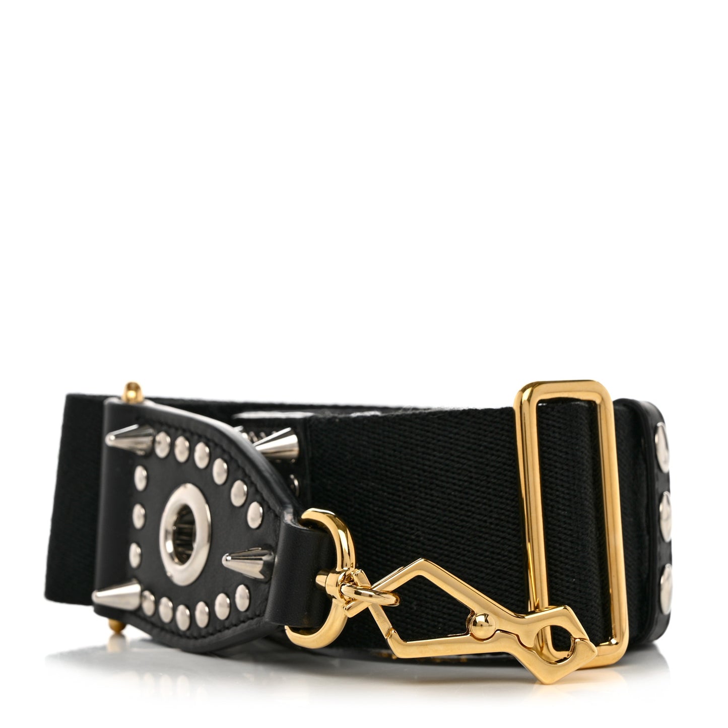 Canvas Studded Wide Logo Shoulder Strap Black