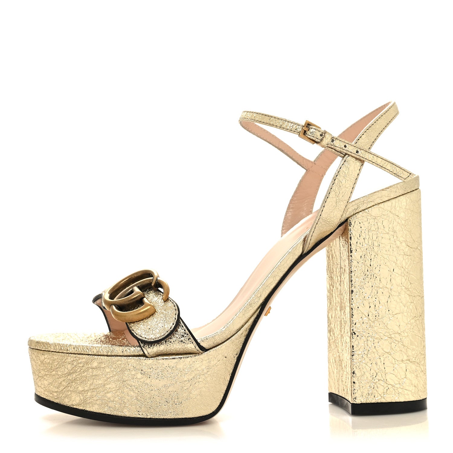 Gucci Galassia GG Marmont Ankle Wrap 30/115mm Platform Sandals 36 Platino 1 of 9