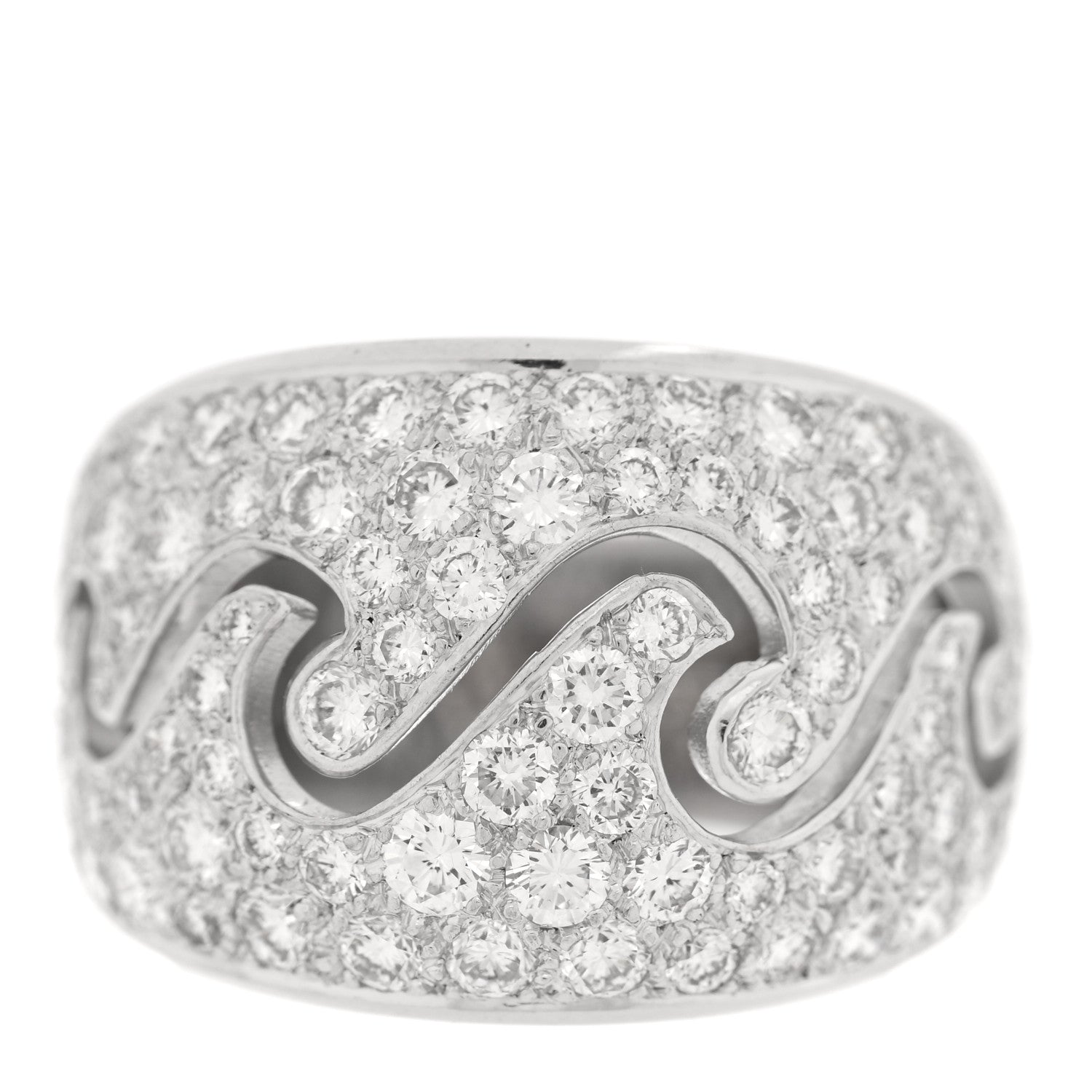 Van Cleef & Arpels 18K White Gold Diamond Pave Wave Ring 52 6 1 of 4