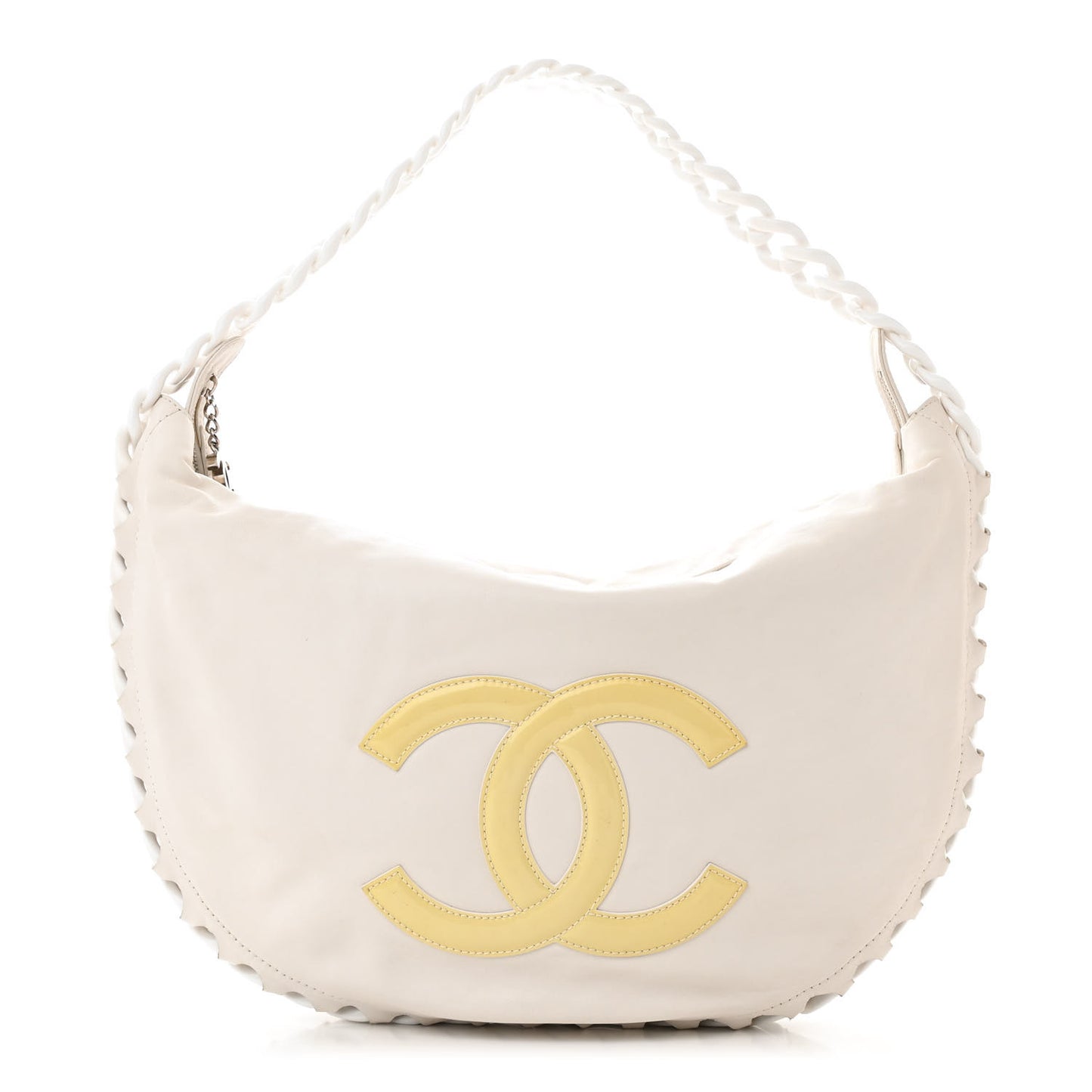 Calfskin Modern Chain Rhodoid Hobo White