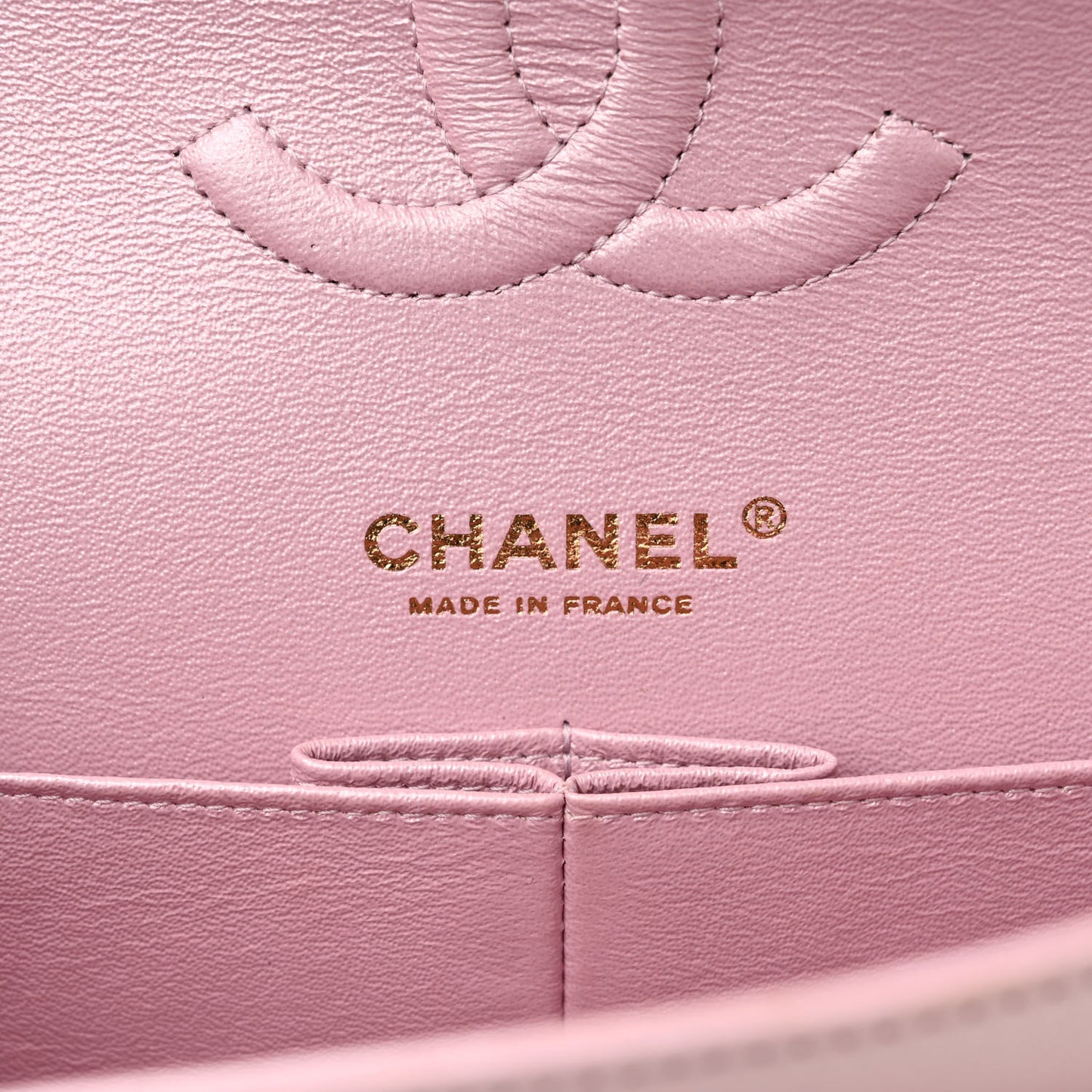 Iridescent Calfskin Quilted Medium Double Flap Light Pink