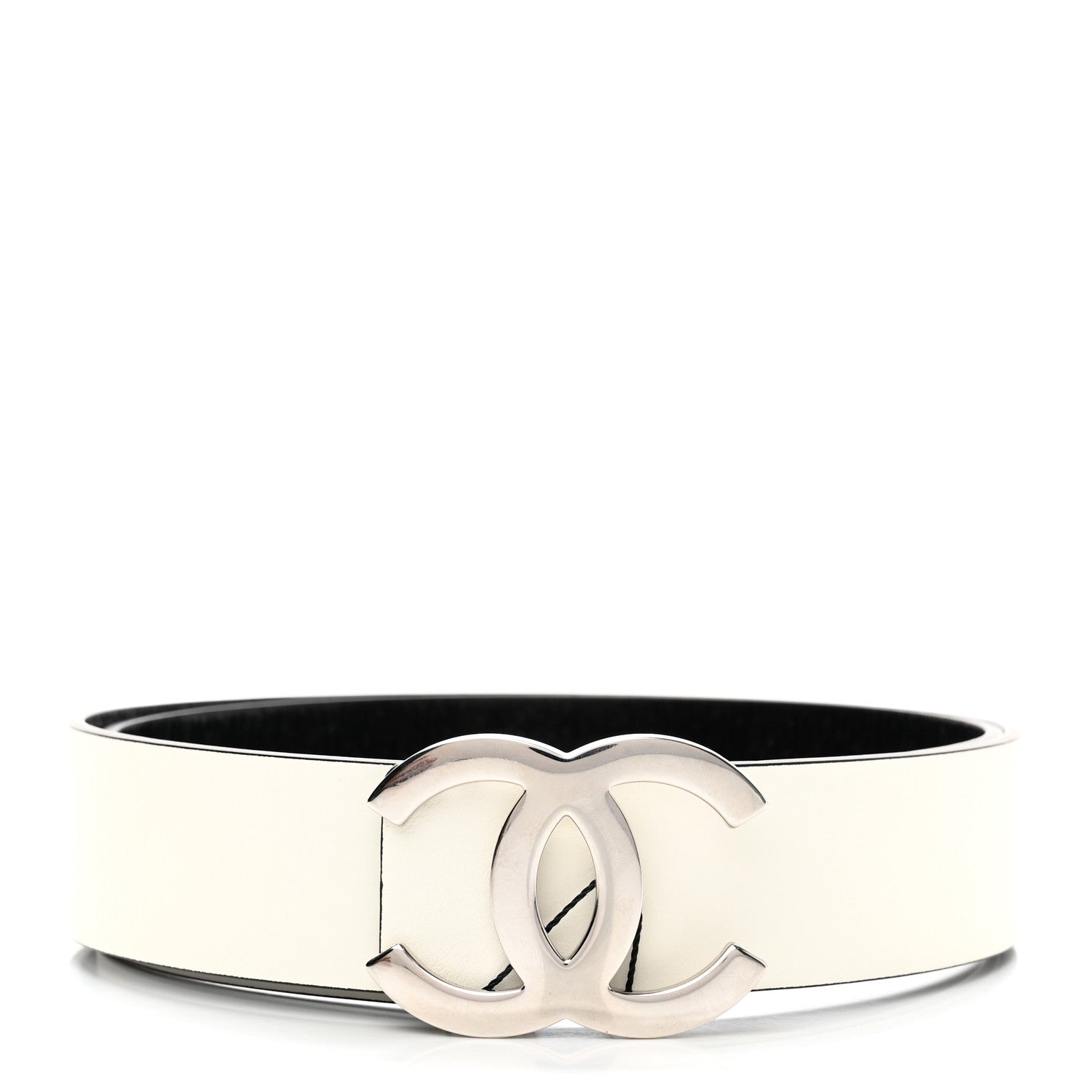 Chanel Calfskin Reversible CC Logo Belt 90 White Black 2 of 7