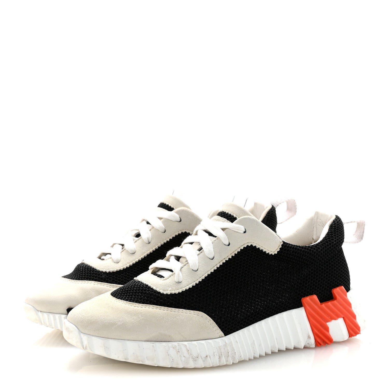 Hermes Air Mesh Suede Goatskin Bouncing Sneakers 35 Black Orange 4 of 9