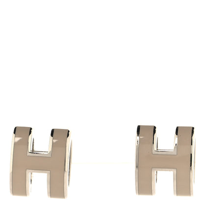 Hermes Palladium Lacquered Mini Pop H Earrings Marron Glace 1 of 4