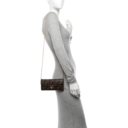 Fendi Vitello Soft F is Fendi Bi-Color FF 1974 Embossed Continental Envelope Wallet On Chain Maya Black 2 of 14
