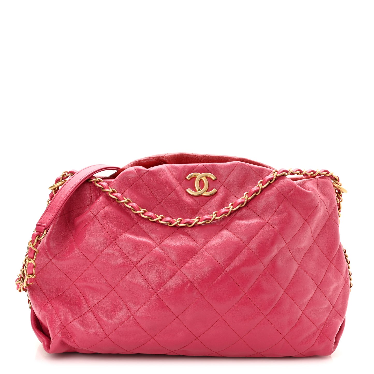Calfskin Quilted Coco Shelter Bowling Bag Dark Pink Red