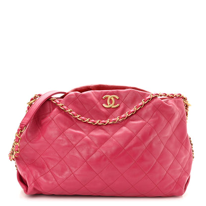 Chanel Calfskin Quilted Coco Shelter Bowling Bag Dark Pink Red 1 of 9