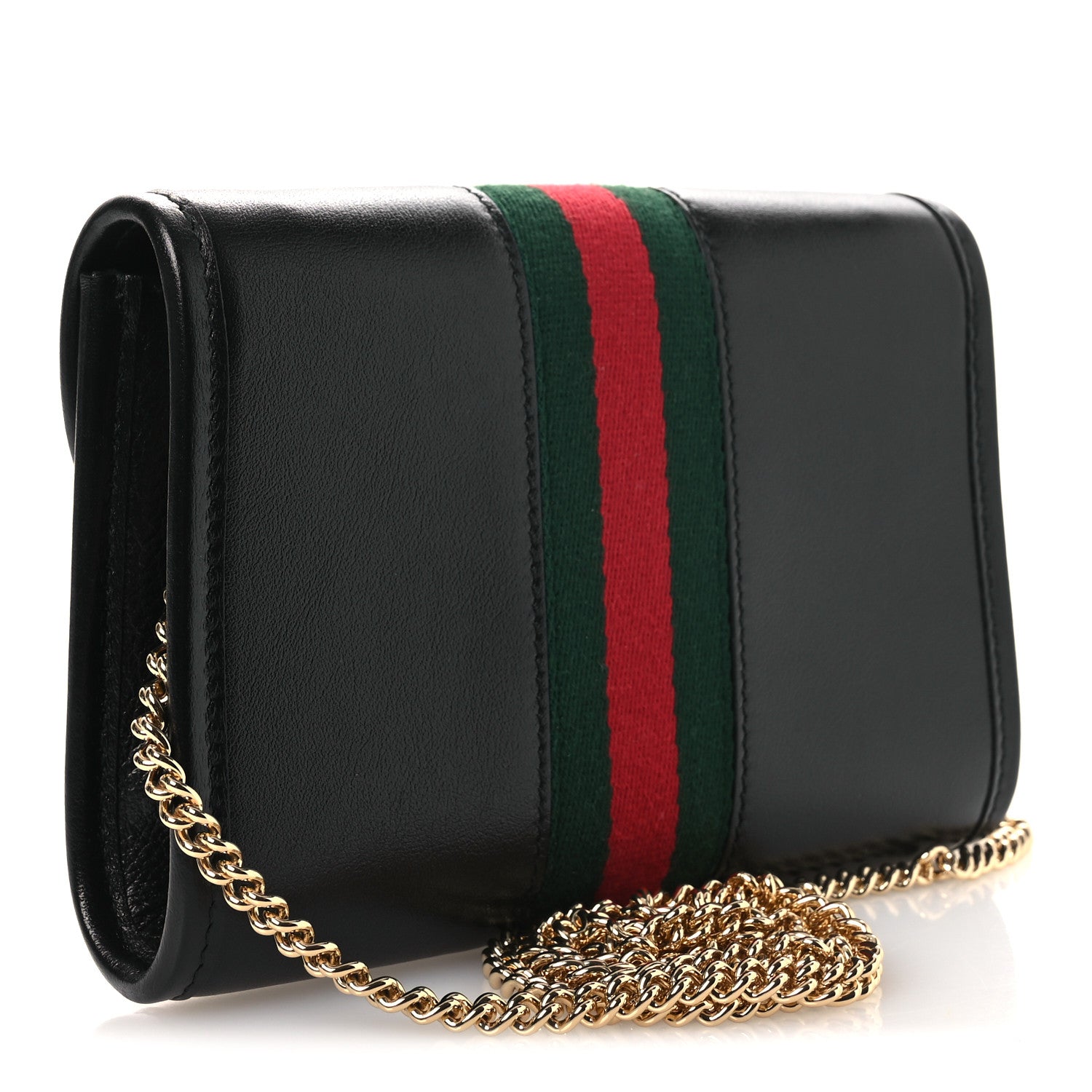 Gucci Textured Calfskin Web Mini Rajah Slim Flap Shoulder Bag Black 3 of 11