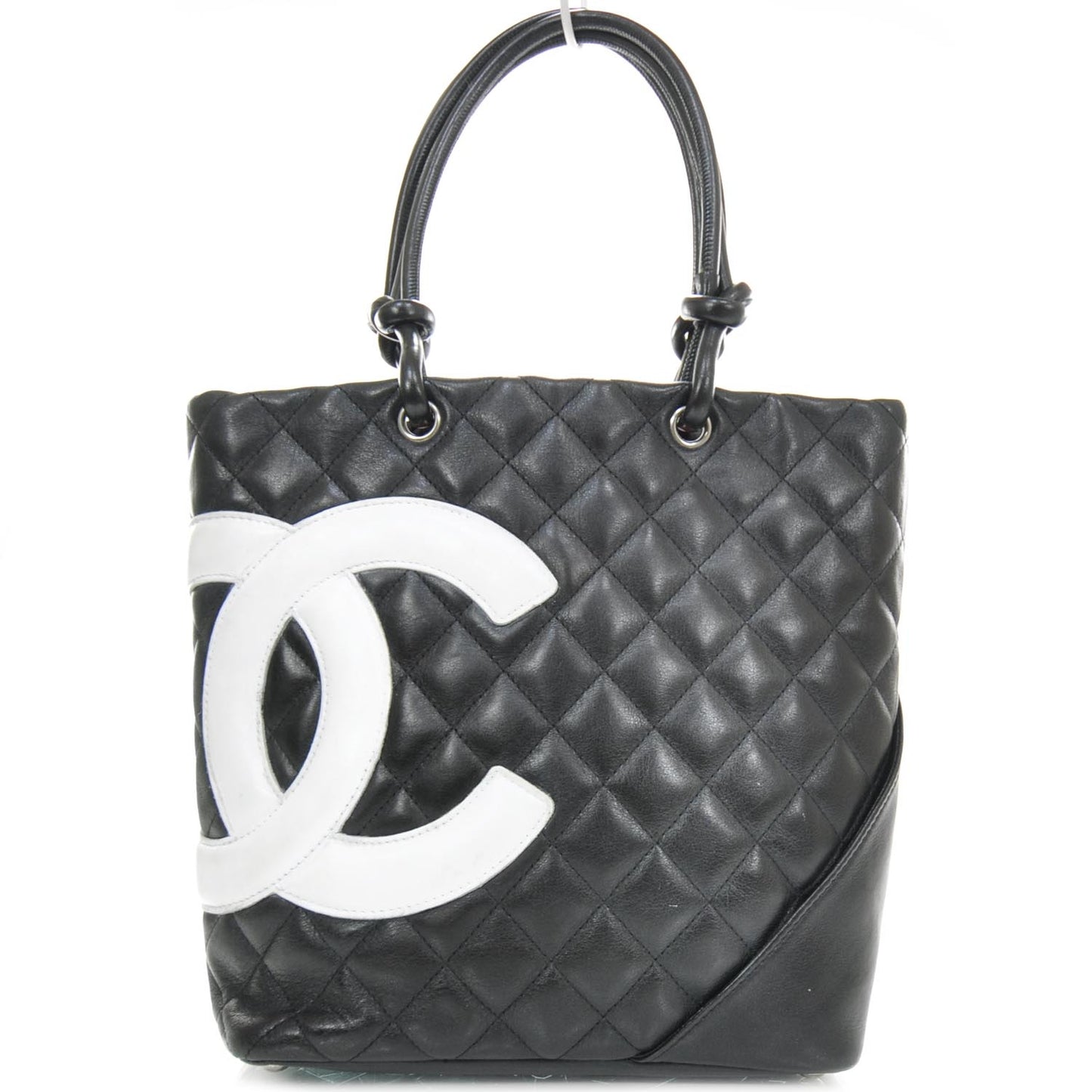Calfskin Quilted Medium Cambon Tote Black White