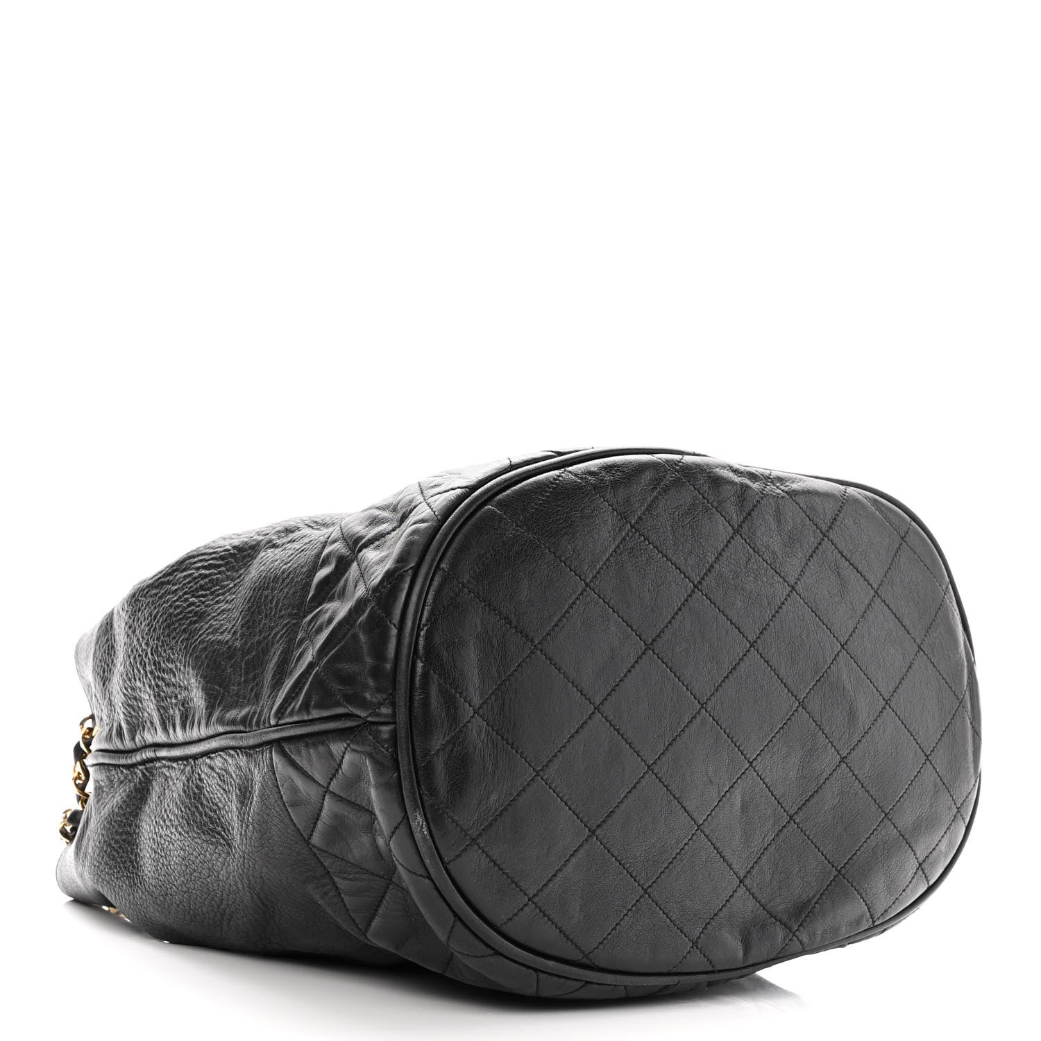 Chanel Grained Calfskin Lambskin Quilted Drawstring Bucket Bag Black 5 of 12