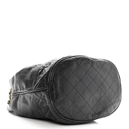 Chanel Grained Calfskin Lambskin Quilted Drawstring Bucket Bag Black 5 of 12