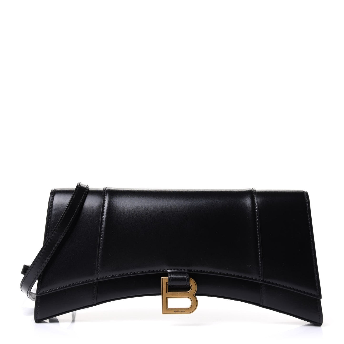 Shiny Box Calfskin Hourglass Stretch Sling Shoulder Bag Black