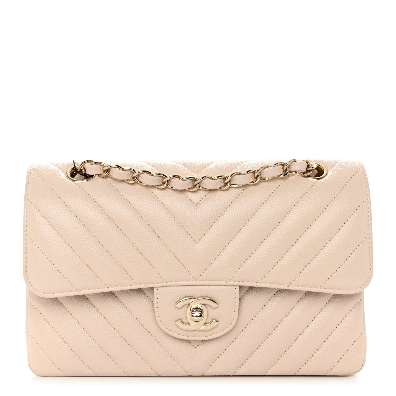 Chanel Caviar Chevron Quilted Small Double Flap Beige 1 of 11