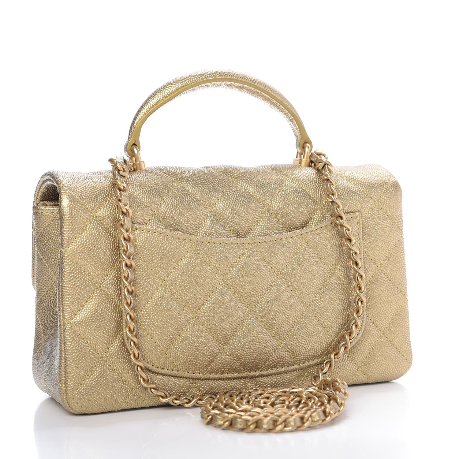 Chanel Metallic Caviar Quilted Mini Top Handle Rectangular Flap