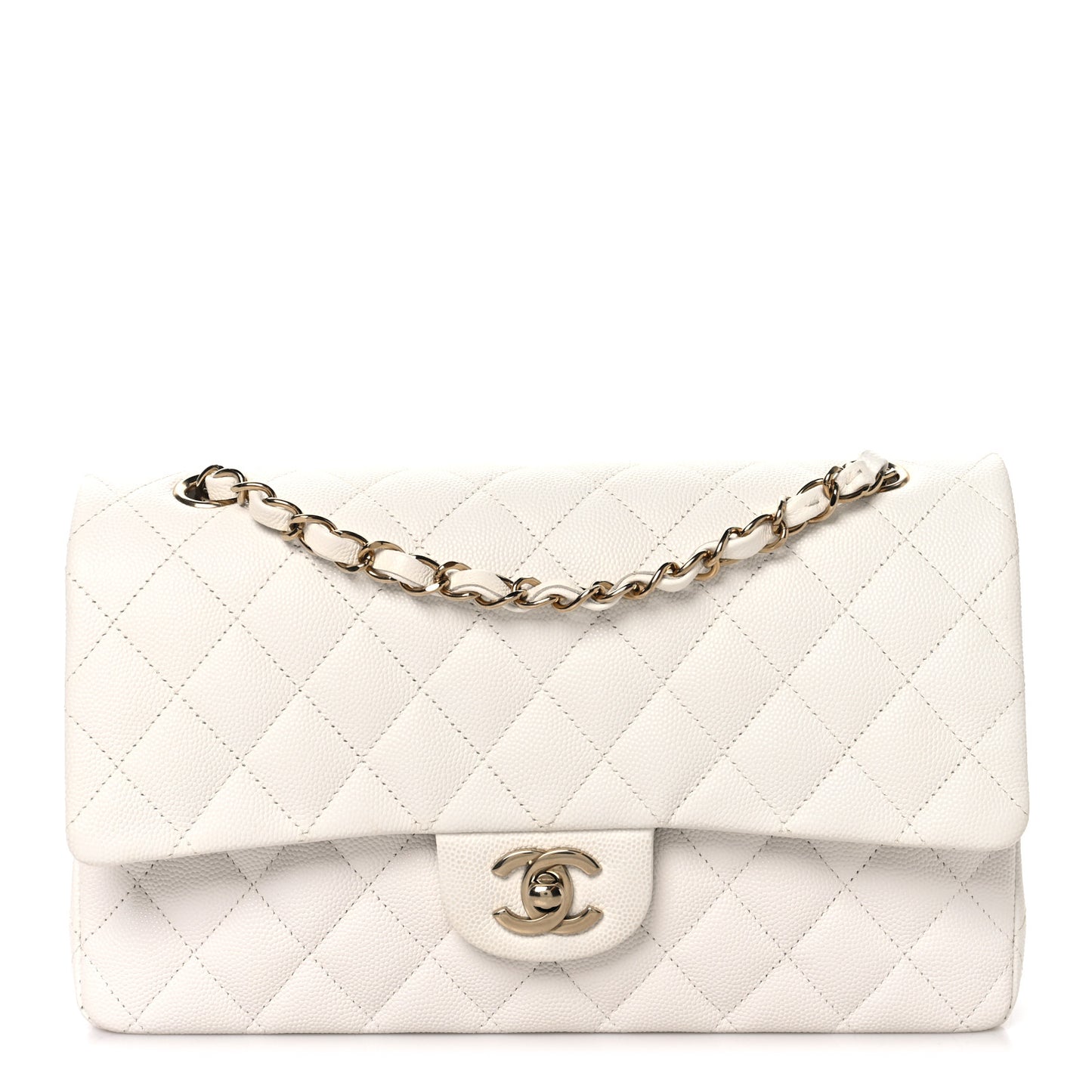 Caviar Quilted Medium Double Flap White