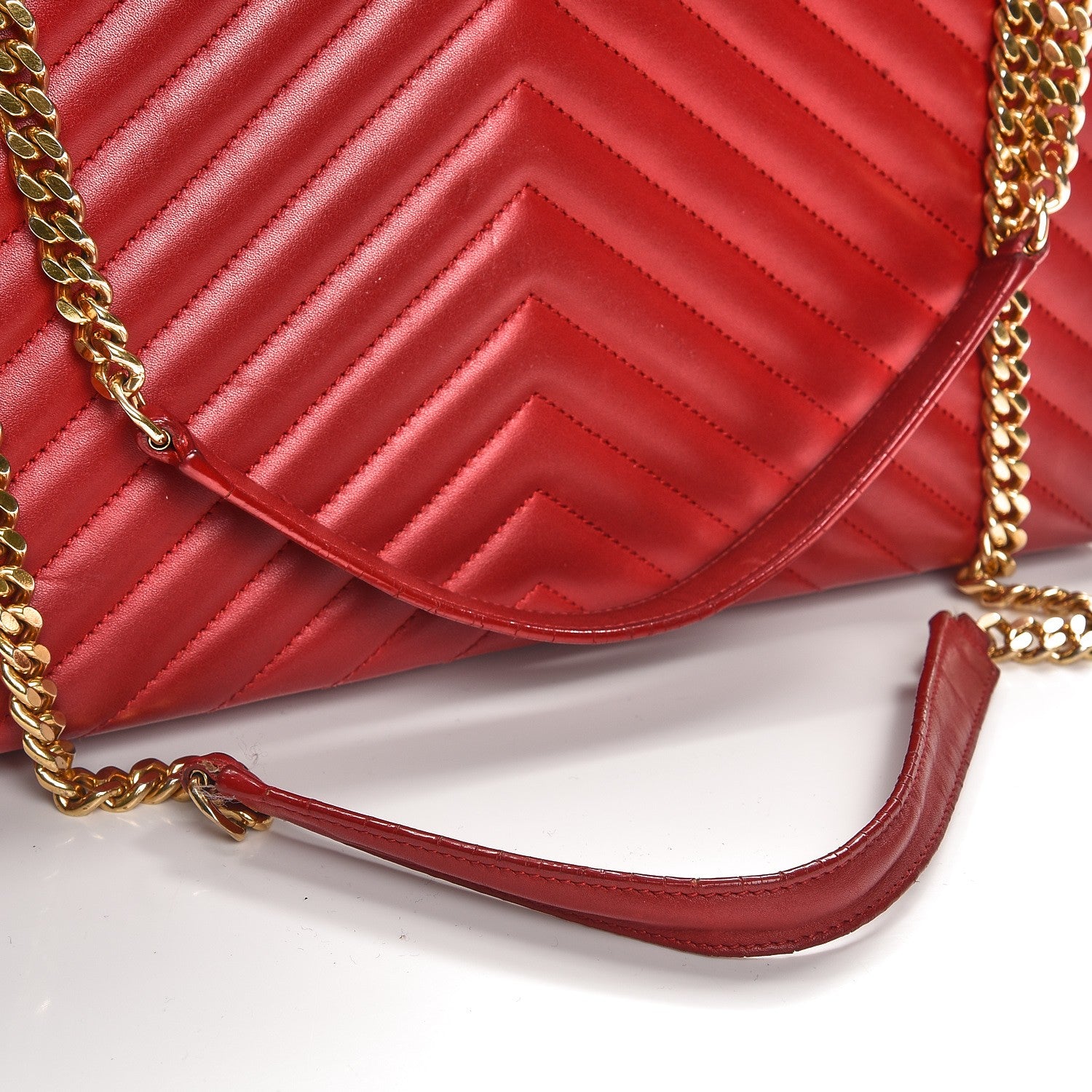Saint Laurent Lambskin Matelasse Chevron Large Monogram Satchel Red 16 of 18