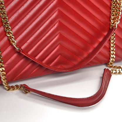 Saint Laurent Lambskin Matelasse Chevron Large Monogram Satchel Red 16 of 18