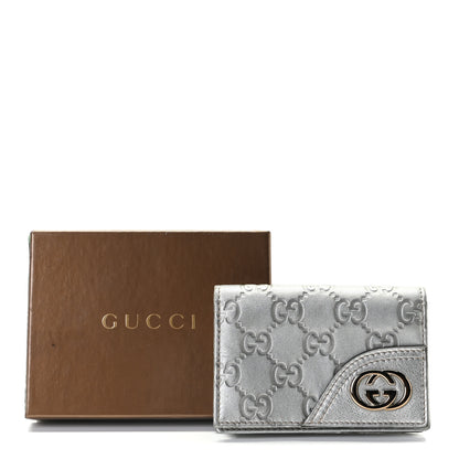 Gucci Metallic Guccissima Interlocking G Flap Card Case Silver 6 of 6