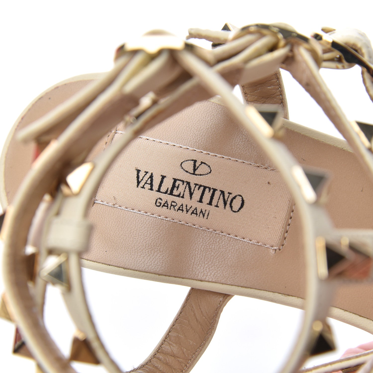 Valentino Garavani Lizard Rockstud Ankle Strap Low Heel Pumps 37 Ivory 7 of 11