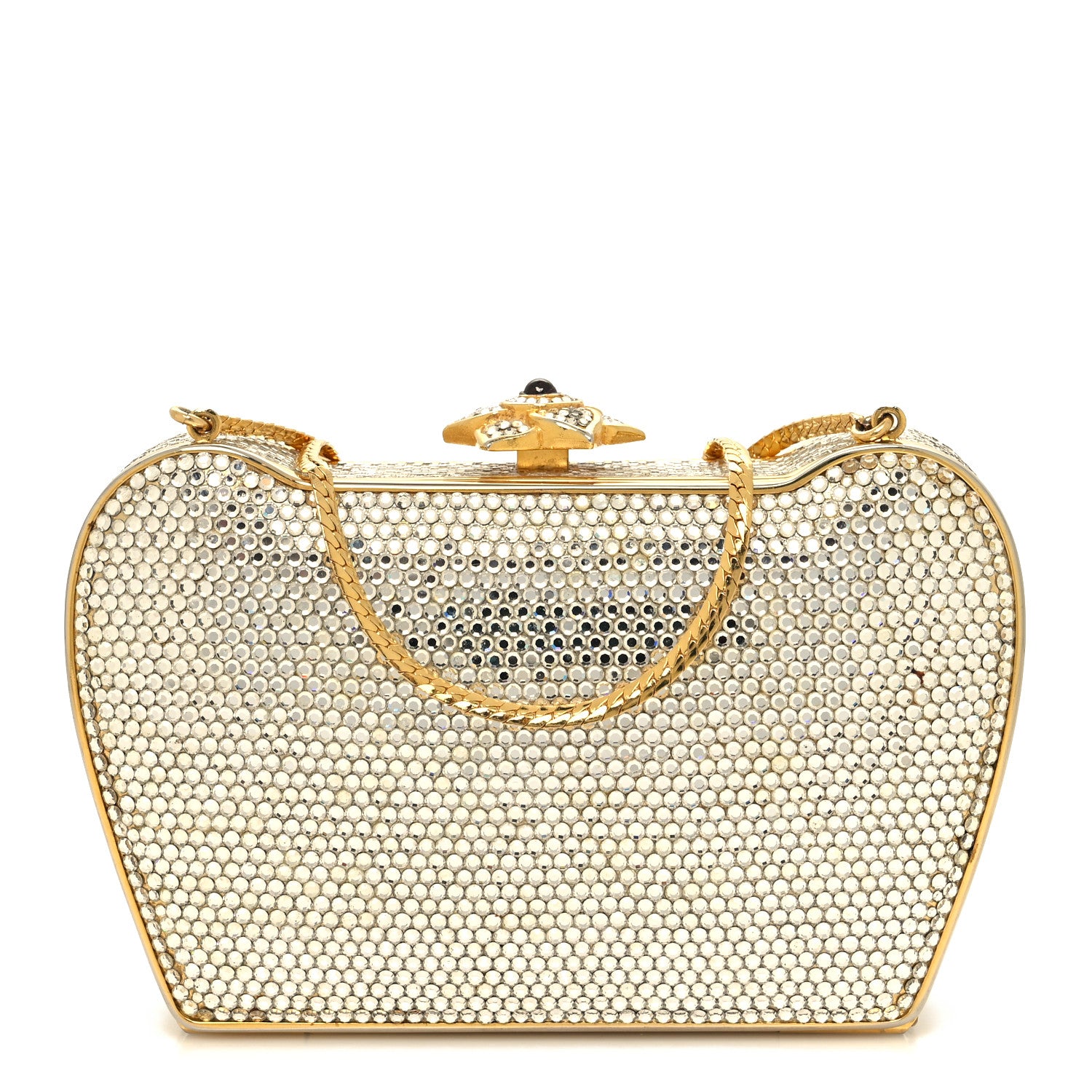 Judith Leiber Swarovski Crystal Minaudiere Clutch Gold Silver 3 of 11