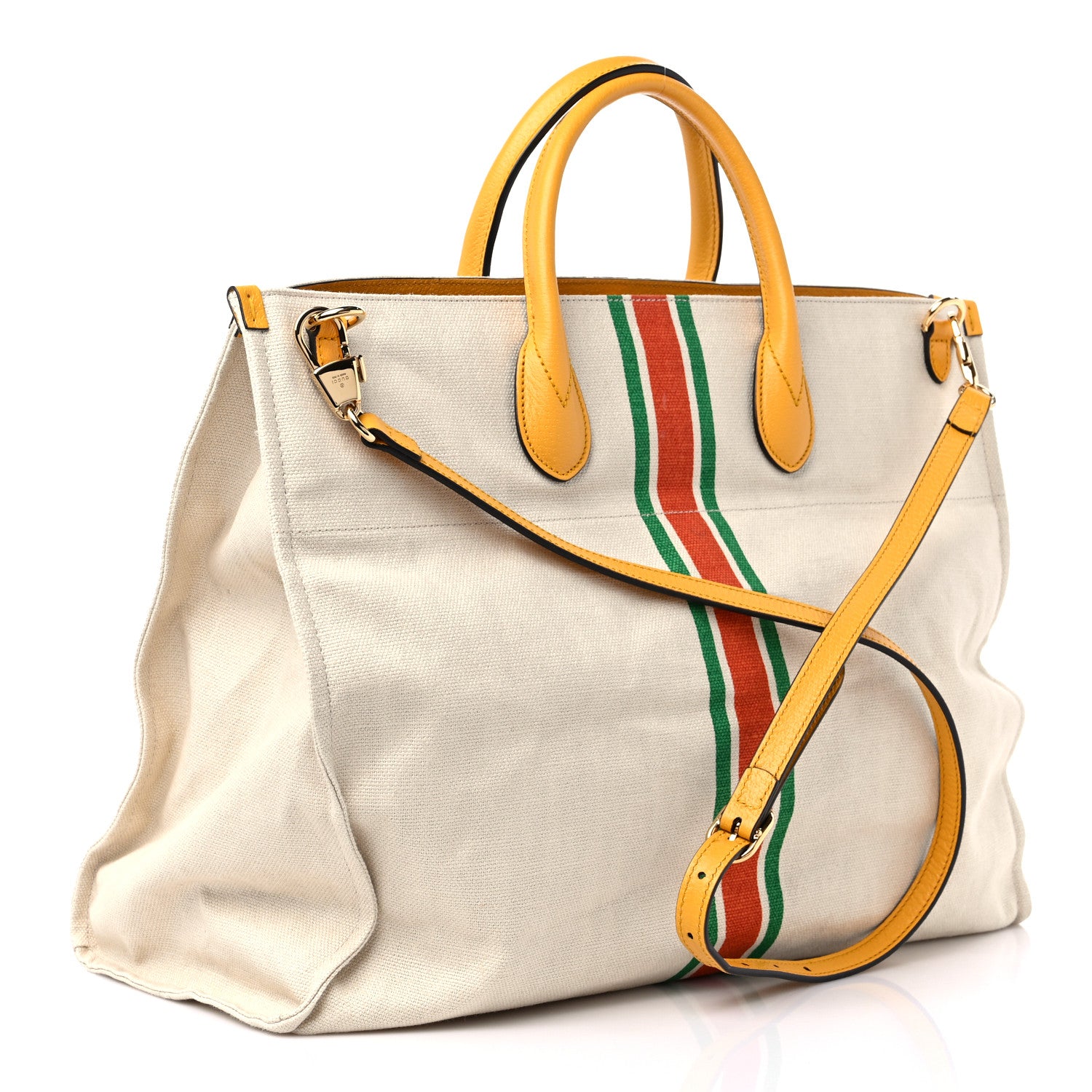 Gucci Linen Heavy Canvas Textured Dollar Calfskin Web Large Retro Interlocking G Foldable Tote Light Beige 3 of 8