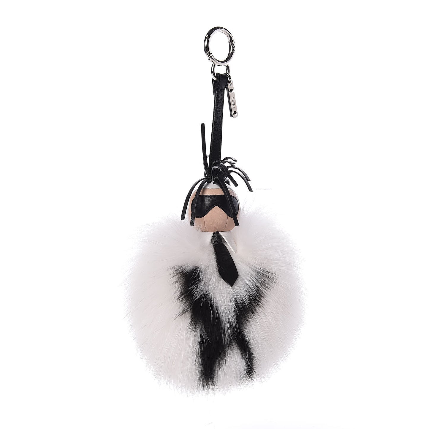 Lambskin Fox Fur Super Karlito Pom Pom Bag Charm Black White